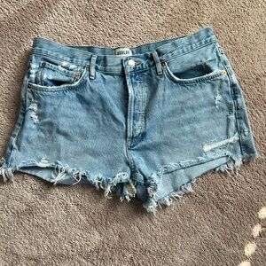 Agolde Light Blue Distressed Denim Cutoff Shorts